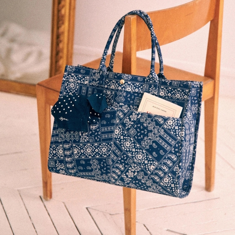 Sezane Blue Patterned Tote Bag